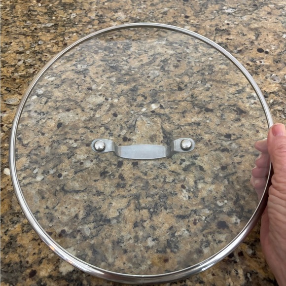 GLASS LID GOOD CONDITION 11” CIRCUMFERENCE OUTER/ INNER STAINLESS RIM 10” - Picture 3 of 9